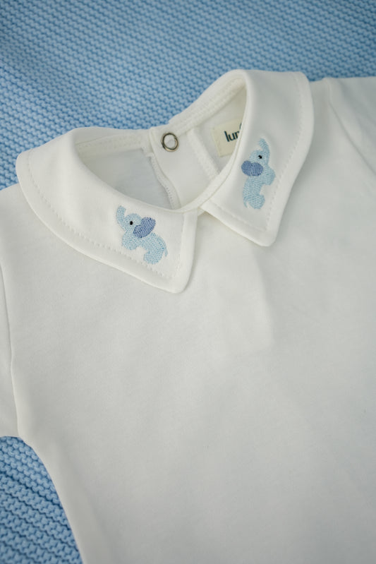 Body de Bebé com Gola em Bico e Bordado Elefantes