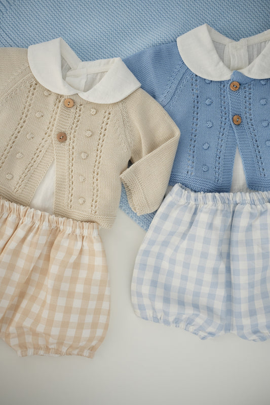 Conjunto de Bebé Algodão - Casaco, Camisa e Calção