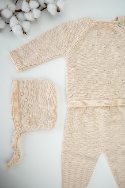 Conjunto de malha 100% algodão com touca