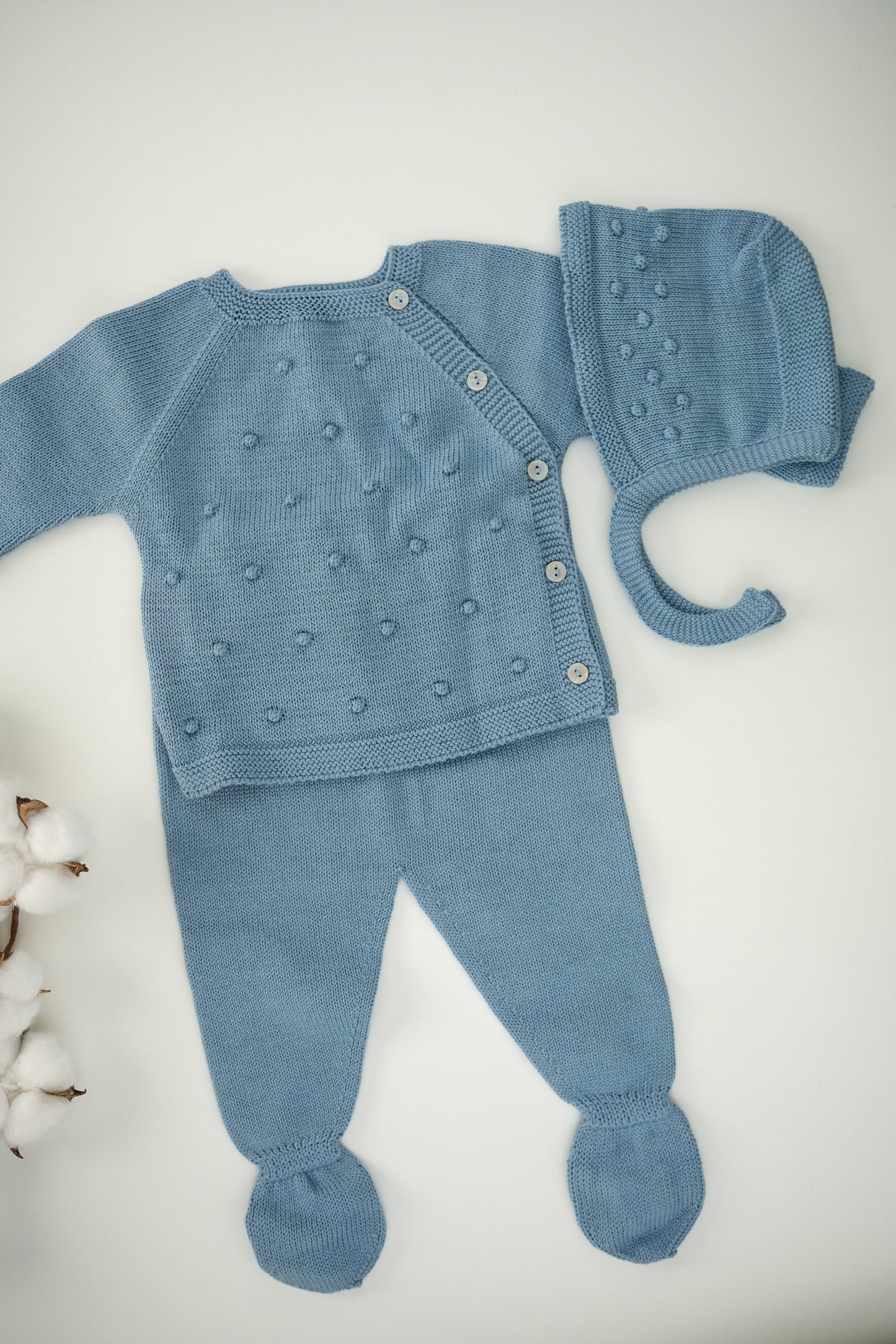 Conjunto de malha 100% algodão com touca