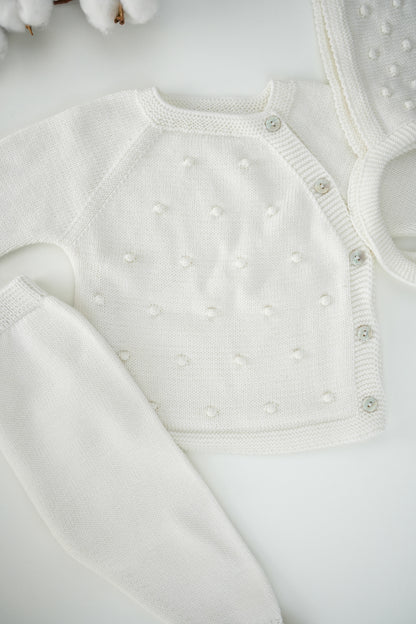 Conjunto de malha 100% algodão com touca